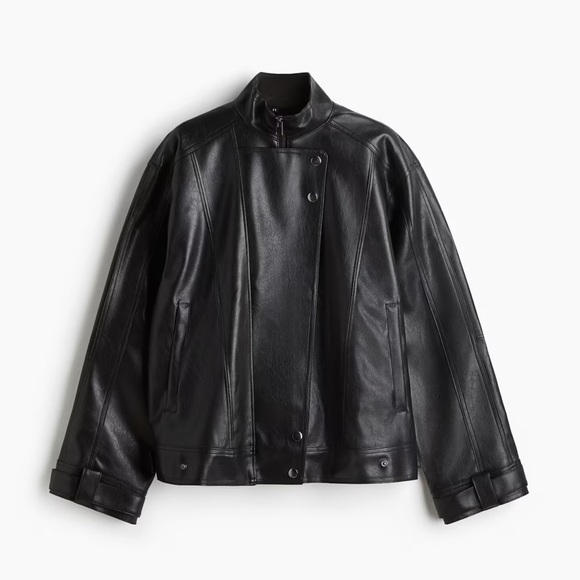 H&M Divided Oversized Biker Black Leather Jacket - Picture 12 of 15